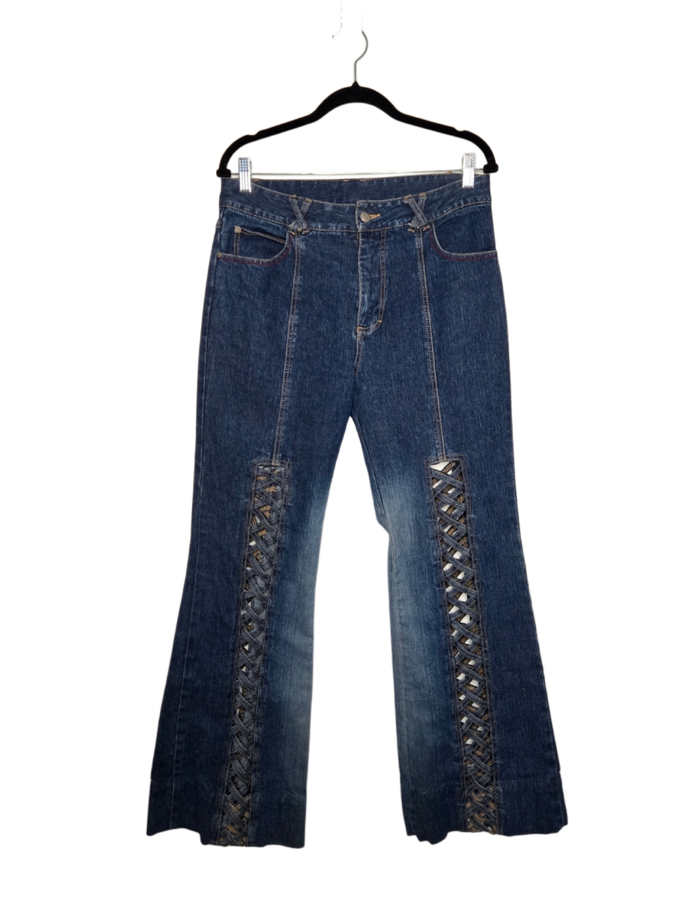 Vintage Y2k Dark Blue Cut Out Lace Up Flared Jeans!